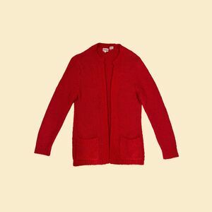 70s/80s red knit cardigan sweater by Amelia, size M vintage 1980s long sweater